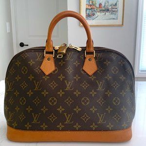 Louis Vuitton Alma Bag Handbag Satchel Monogram With Lock and Key